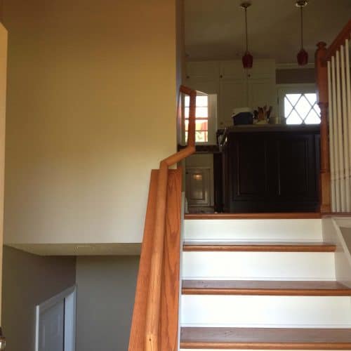 Beautiful interior home staircase renovation showcasing quality carpentry craftsmanship by My Contracting Guy, emphasizing professional stair remodeling and home improvement services.