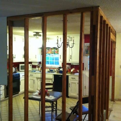 New kitchen wall removal for a home renovation project in progress.