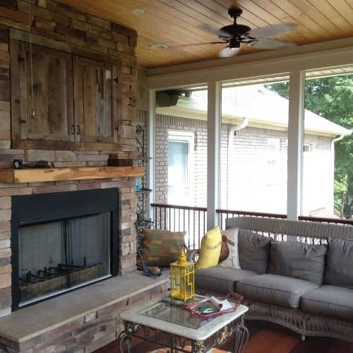 Back of house after deck and fireplace add on